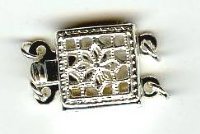 SS3078 1 13mm Sterling Silver Filigree Square Pearl Clasp (Two Strand)